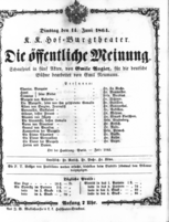 Theaterzettel (Oper und Burgtheater in Wien) 18640614 Seite: 1