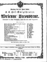 Theaterzettel (Oper und Burgtheater in Wien) 18640617 Seite: 1
