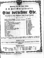 Theaterzettel (Oper und Burgtheater in Wien) 18640626 Seite: 1