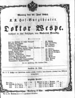 Theaterzettel (Oper und Burgtheater in Wien) 18640627 Seite: 1