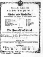 Theaterzettel (Oper und Burgtheater in Wien) 18640629 Seite: 1