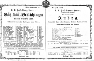 Theaterzettel (Oper und Burgtheater in Wien) 18640817 Seite: 1
