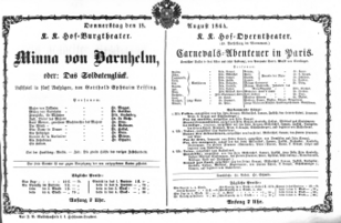Theaterzettel (Oper und Burgtheater in Wien) 18640818 Seite: 1
