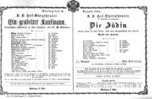 Theaterzettel (Oper und Burgtheater in Wien) 18640819 Seite: 1