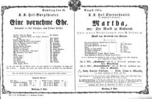 Theaterzettel (Oper und Burgtheater in Wien) 18640820 Seite: 1