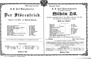 Theaterzettel (Oper und Burgtheater in Wien) 18640822 Seite: 1
