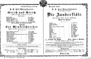 Theaterzettel (Oper und Burgtheater in Wien) 18640825 Seite: 1