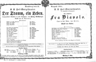 Theaterzettel (Oper und Burgtheater in Wien) 18640827 Seite: 1