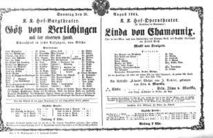 Theaterzettel (Oper und Burgtheater in Wien) 18640828 Seite: 1