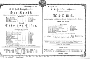 Theaterzettel (Oper und Burgtheater in Wien) 18640829 Seite: 1