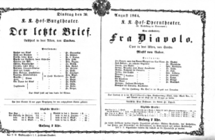 Theaterzettel (Oper und Burgtheater in Wien) 18640830 Seite: 1