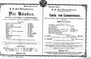 Theaterzettel (Oper und Burgtheater in Wien) 18640831 Seite: 1