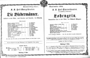 Theaterzettel (Oper und Burgtheater in Wien) 18640901 Seite: 1