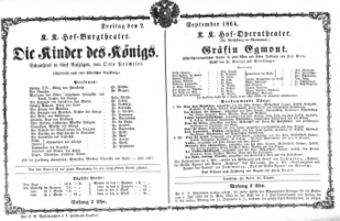 Theaterzettel (Oper und Burgtheater in Wien) 18640902 Seite: 1