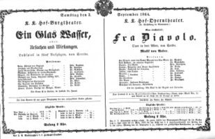 Theaterzettel (Oper und Burgtheater in Wien) 18640903 Seite: 1