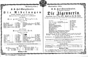Theaterzettel (Oper und Burgtheater in Wien) 18640904 Seite: 1
