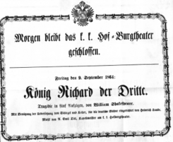 Theaterzettel (Oper und Burgtheater in Wien) 18640909 Seite: 1