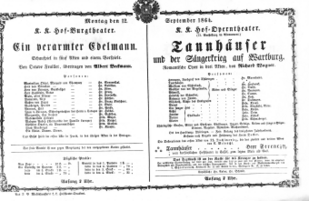 Theaterzettel (Oper und Burgtheater in Wien) 18640912 Seite: 1