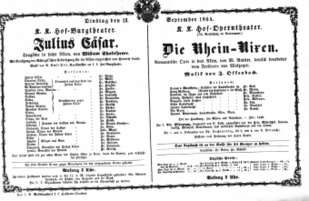Theaterzettel (Oper und Burgtheater in Wien) 18640913 Seite: 1