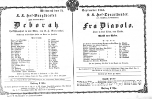 Theaterzettel (Oper und Burgtheater in Wien) 18640914 Seite: 1