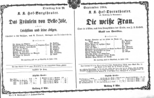 Theaterzettel (Oper und Burgtheater in Wien) 18640920 Seite: 1
