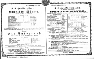 Theaterzettel (Oper und Burgtheater in Wien) 18640924 Seite: 1