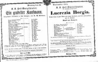 Theaterzettel (Oper und Burgtheater in Wien) 18640926 Seite: 1