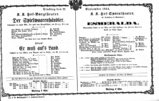 Theaterzettel (Oper und Burgtheater in Wien) 18640927 Seite: 1