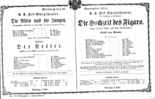 Theaterzettel (Oper und Burgtheater in Wien) 18640928 Seite: 1