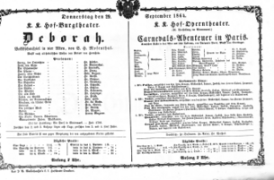 Theaterzettel (Oper und Burgtheater in Wien) 18640929 Seite: 1