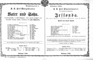 Theaterzettel (Oper und Burgtheater in Wien) 18641001 Seite: 1