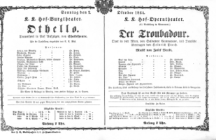 Theaterzettel (Oper und Burgtheater in Wien) 18641002 Seite: 1