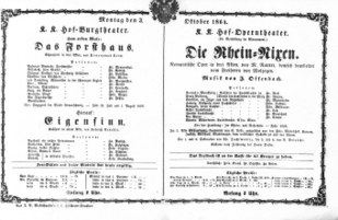 Theaterzettel (Oper und Burgtheater in Wien) 18641003 Seite: 1