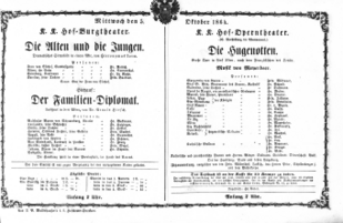 Theaterzettel (Oper und Burgtheater in Wien) 18641005 Seite: 1