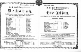 Theaterzettel (Oper und Burgtheater in Wien) 18641006 Seite: 1