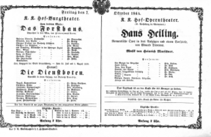 Theaterzettel (Oper und Burgtheater in Wien) 18641007 Seite: 1
