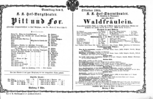 Theaterzettel (Oper und Burgtheater in Wien) 18641008 Seite: 1