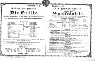 Theaterzettel (Oper und Burgtheater in Wien) 18641009 Seite: 1