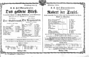 Theaterzettel (Oper und Burgtheater in Wien) 18641011 Seite: 1