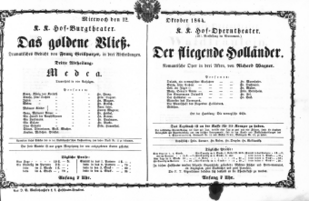 Theaterzettel (Oper und Burgtheater in Wien) 18641012 Seite: 1