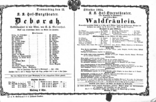 Theaterzettel (Oper und Burgtheater in Wien) 18641013 Seite: 1
