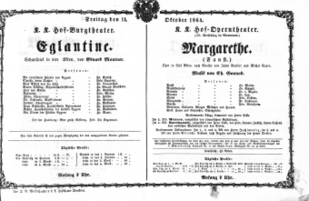 Theaterzettel (Oper und Burgtheater in Wien) 18641014 Seite: 1