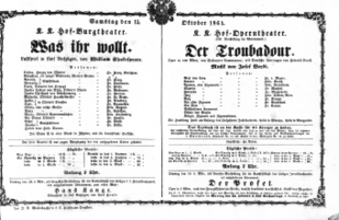 Theaterzettel (Oper und Burgtheater in Wien) 18641015 Seite: 1