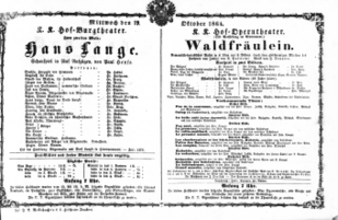 Theaterzettel (Oper und Burgtheater in Wien) 18641019 Seite: 1