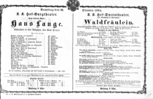 Theaterzettel (Oper und Burgtheater in Wien) 18641022 Seite: 1