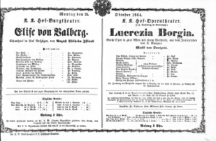 Theaterzettel (Oper und Burgtheater in Wien) 18641024 Seite: 1
