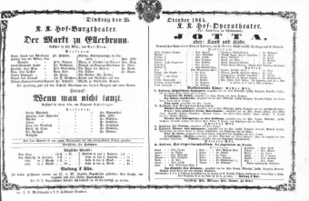 Theaterzettel (Oper und Burgtheater in Wien) 18641025 Seite: 1