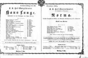 Theaterzettel (Oper und Burgtheater in Wien) 18641027 Seite: 1