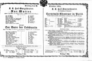 Theaterzettel (Oper und Burgtheater in Wien) 18641028 Seite: 1