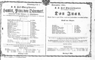 Theaterzettel (Oper und Burgtheater in Wien) 18641101 Seite: 1